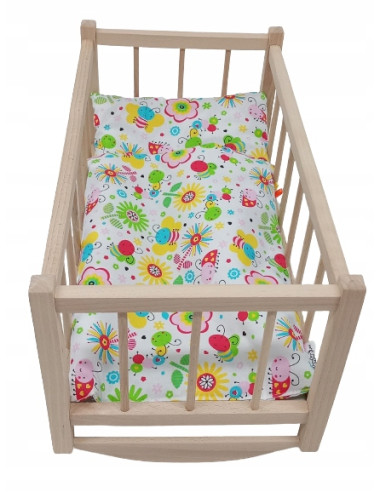 KOŁYSKA dla lalek drewniana + pościel 3 ELEMENTY