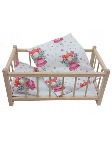 Drewniane łóżeczko dla lalek + POŚCIEL+ MATERAC