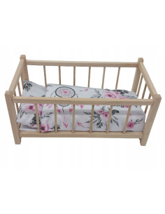 Drewniane łóżeczko dla lalek + POŚCIEL+ MATERAC