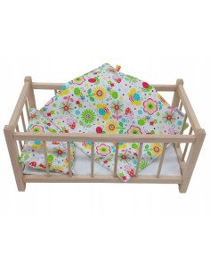 Drewniane łóżeczko dla lalek + POŚCIEL + MATERAC