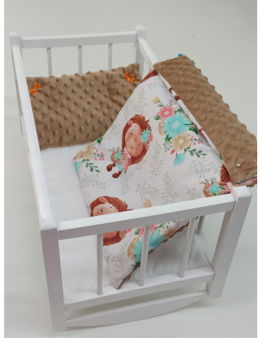 KOŁYSKA DREWNIANA BIAŁA dla lalek POŚCIEL MATERAC