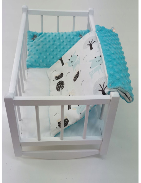 KOŁYSKA DREWNIANA BIAŁA dla lalek POŚCIEL MATERAC