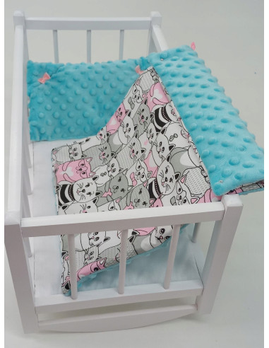 KOŁYSKA DREWNIANA BIAŁA dla lalek POŚCIEL MATERAC