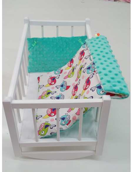 KOŁYSKA DREWNIANA BIAŁA dla lalek POŚCIEL MATERAC