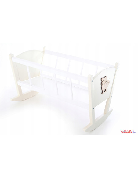 KOŁYSKA DLA LALEK DREWNIANA, WANILIOWA Z POŚCIELĄ I MATERACEM