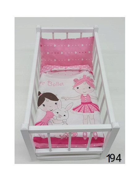 KOŁYSKA dla lalek drewniana biała + POŚCIEL 5 EL.