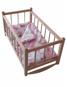 KOŁYSKA dla lalek drewniana + pościel 3 ELEMENTY