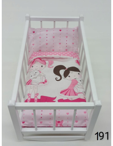 KOŁYSKA dla lalek drewniana + pościel 3 ELEMENTY