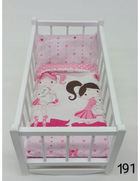 KOŁYSKA dla lalek drewniana + pościel 3 ELEMENTY