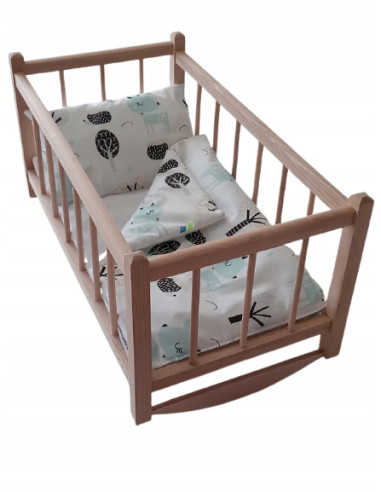 KOŁYSKA dla lalek drewniana + pościel 3 ELEMENTY