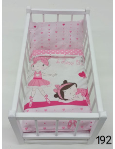 KOŁYSKA dla lalek drewniana biała + POŚCIEL 3 ELEMENTY