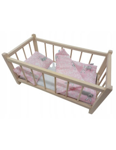 Drewniane łóżeczko dla lalek + POŚCIEL+ MATERAC