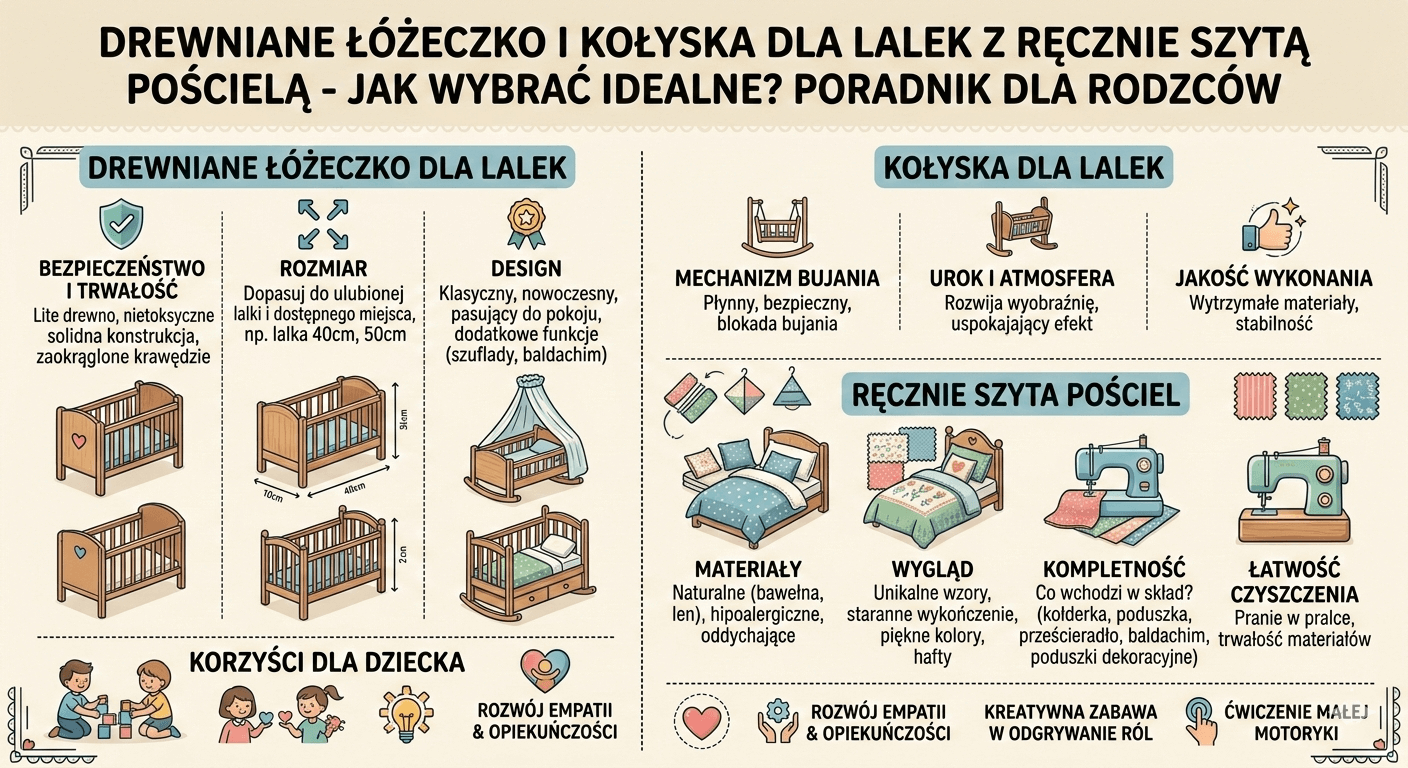 Drewniane łóżeczko i kołyska dla lalek z ręcznie szytą pościelą — jak wybrać idealne? Poradnik dla rodziców: wybór łóżeczka